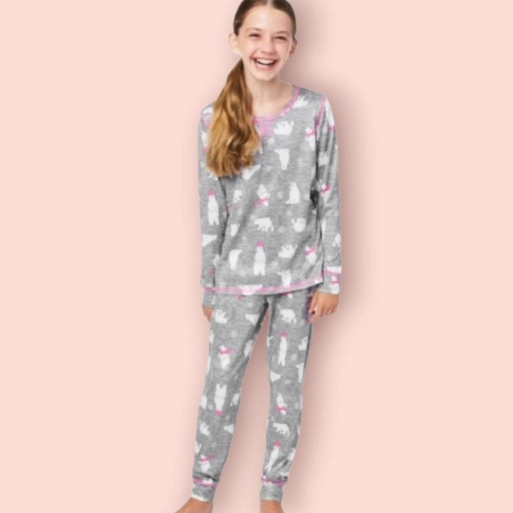 Justice polar bear in beanie  Gray pajamas set